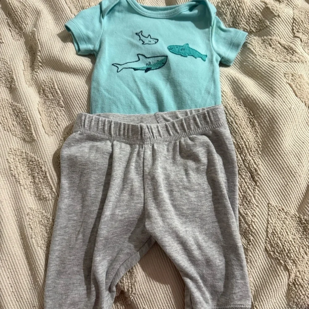 Adorable Shark Baby Outfit Set Blue White Gray patch baby shark Carters 3 month